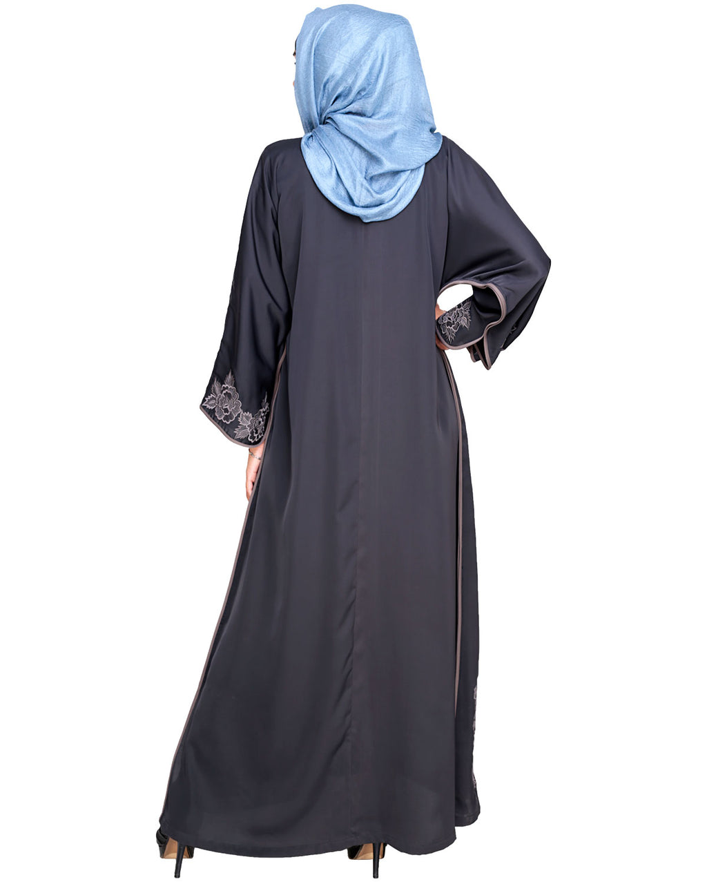 Bewitching Floral Dubai Style Embroidered Abaya Grey