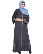 Bewitching Floral Dubai Style Embroidered Abaya Grey