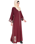 Bewitching Floral Dubai Style Embroidered Abaya Maroon