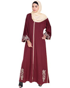 Bewitching Floral Dubai Style Embroidered Abaya Maroon