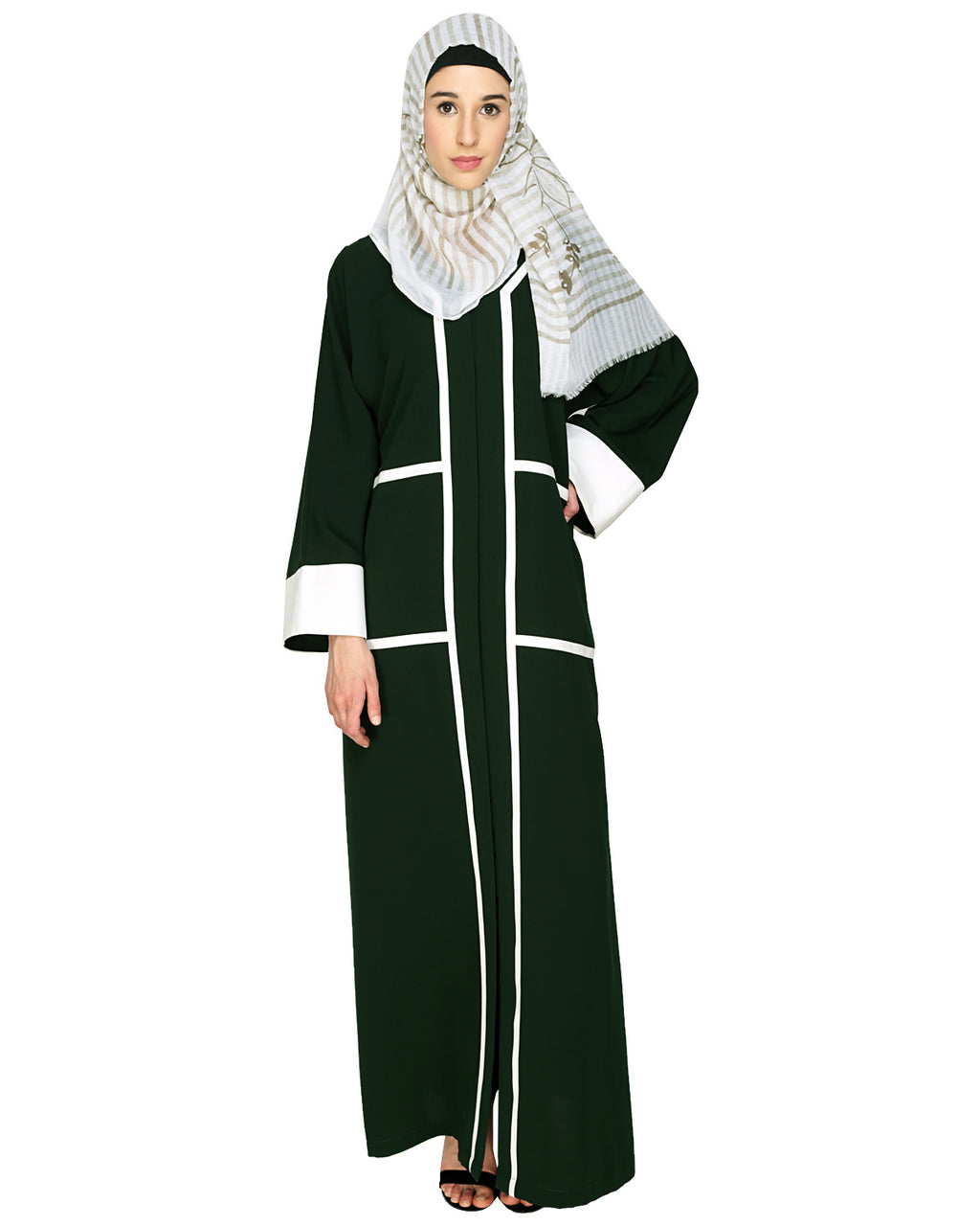 Elegant Black Dubai Style Abaya with Detailing Green