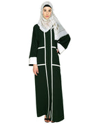 Elegant Black Dubai Style Abaya with Detailing Green