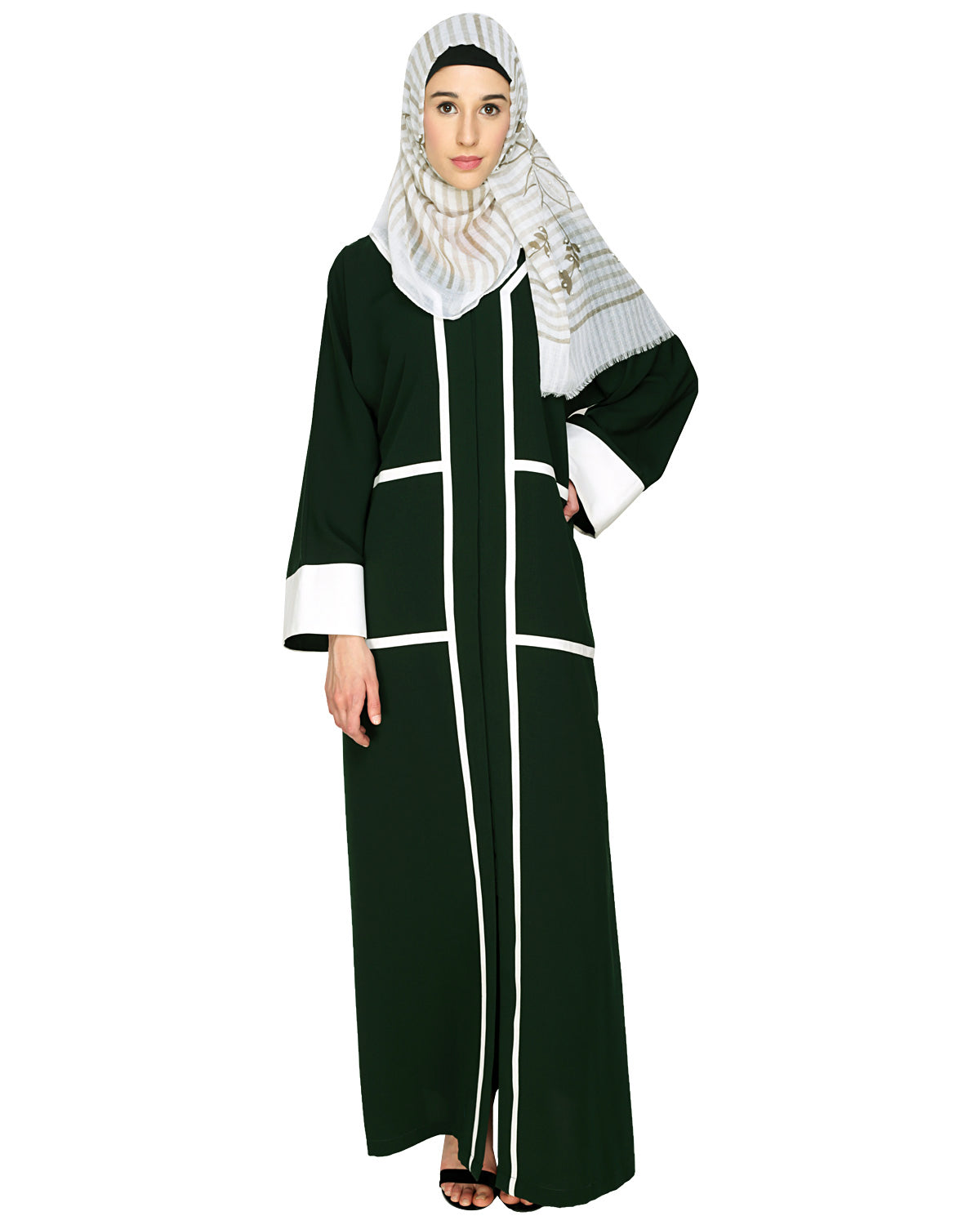 Elegant Black Dubai Style Abaya with Detailing Green