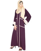 Elegant Black Dubai Style Abaya with Detailing Purple