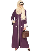 Elegant Black Dubai Style Abaya with Detailing Purple