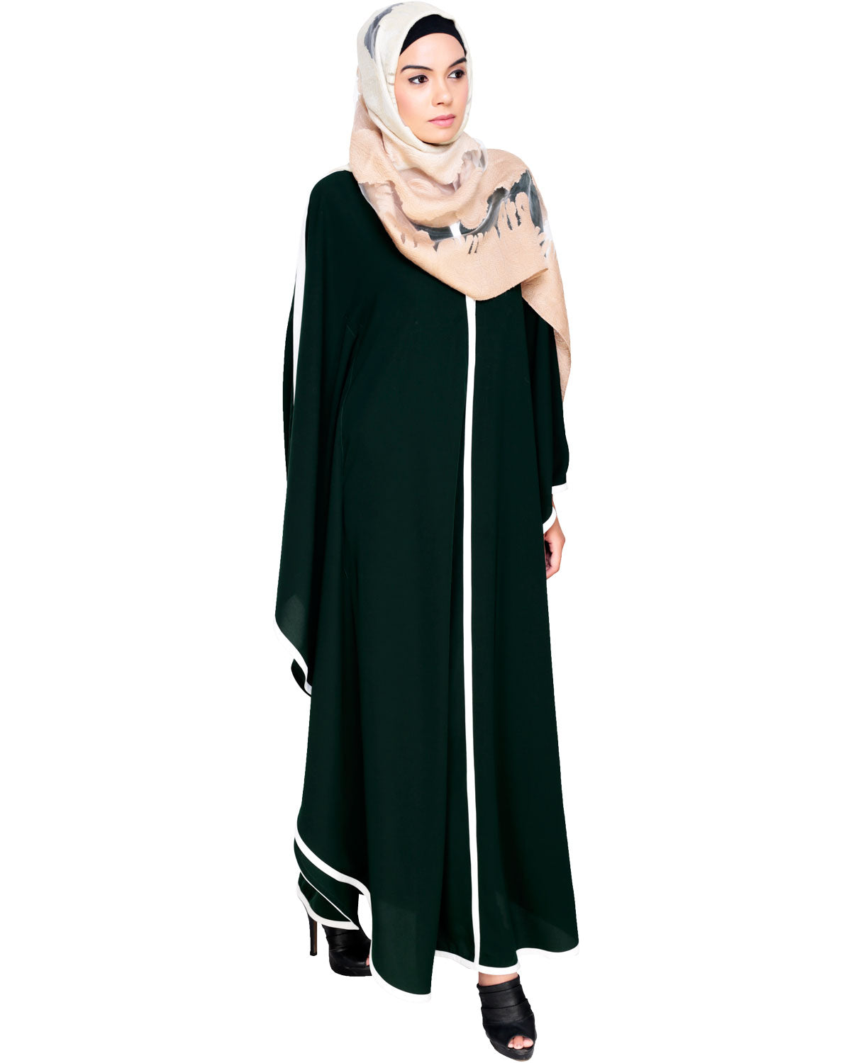 Modish Black Kaftan with White Detailing Green