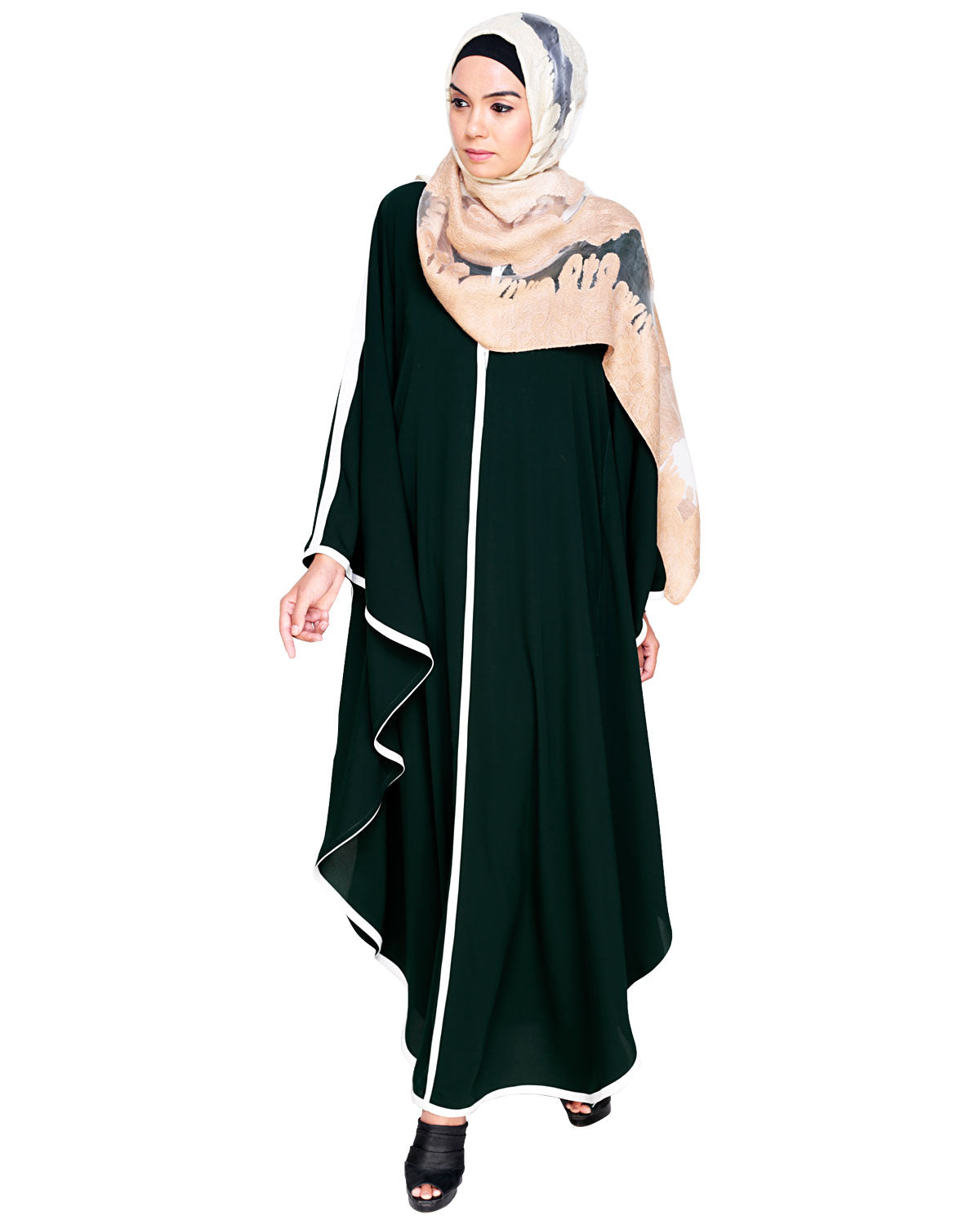Modish Black Kaftan with White Detailing Green