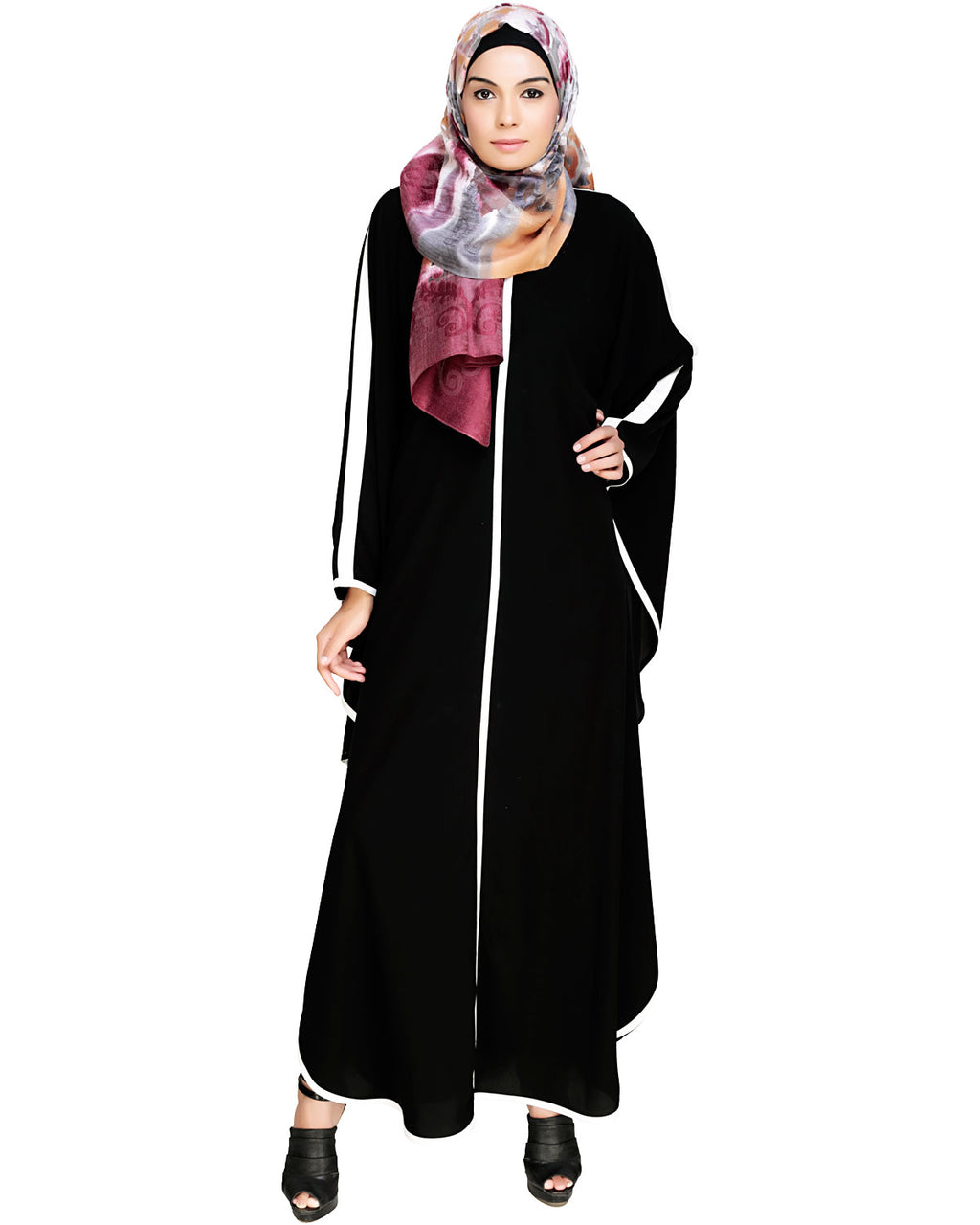 Modish Black Kaftan with White Detailing Black & White