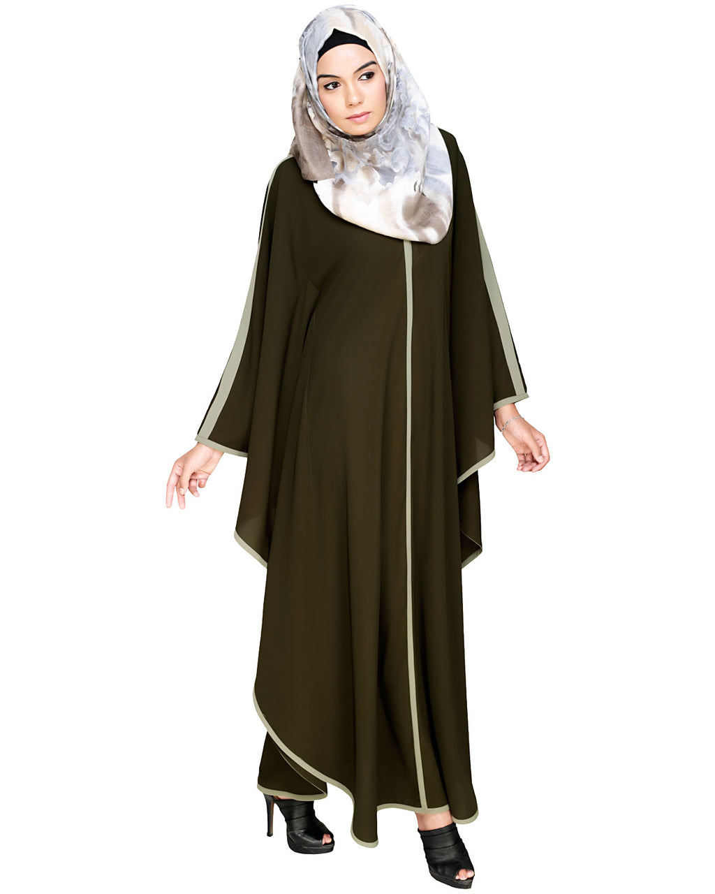 Modish Black Kaftan with White Detailing Olive