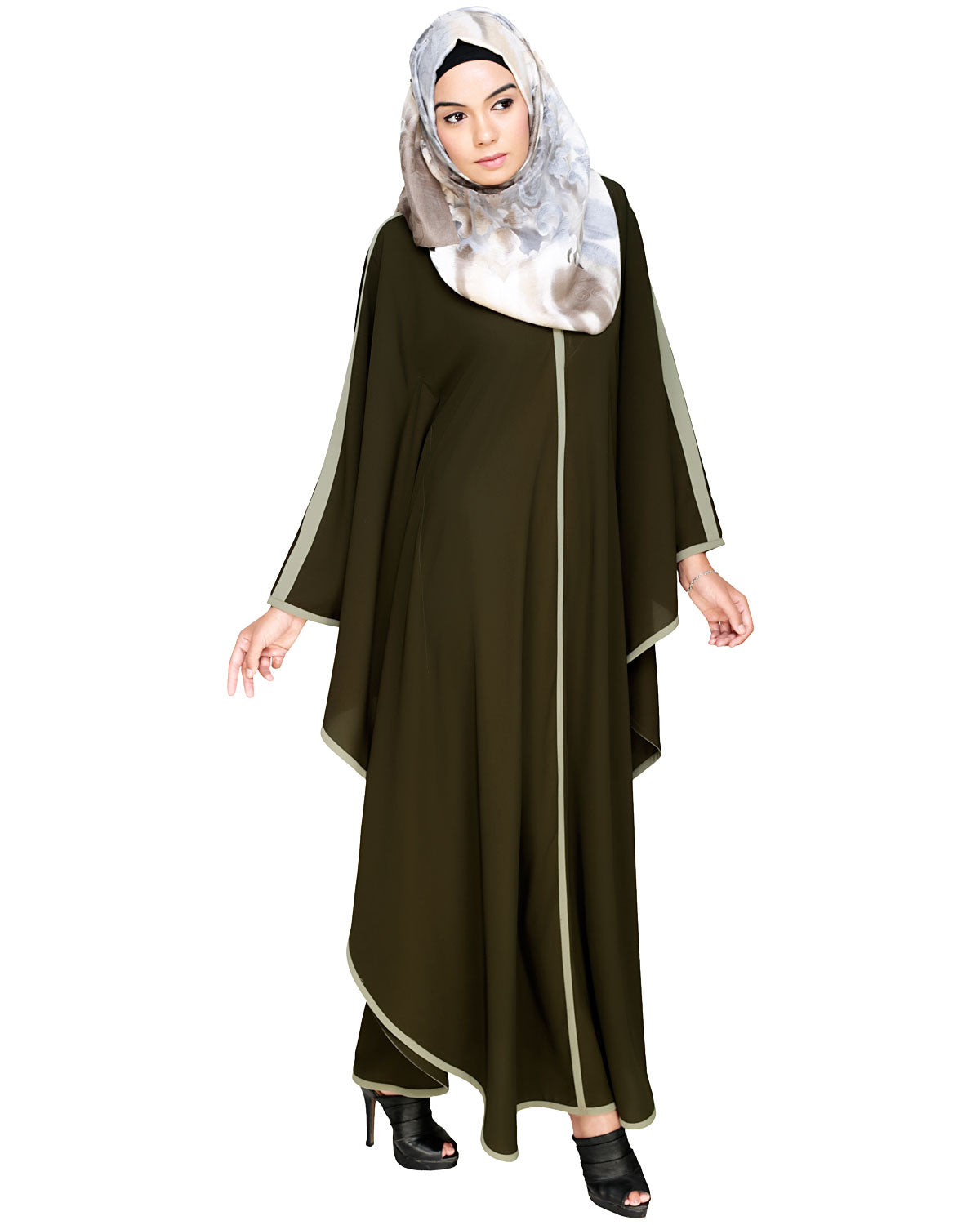 Modish Black Kaftan with White Detailing Olive