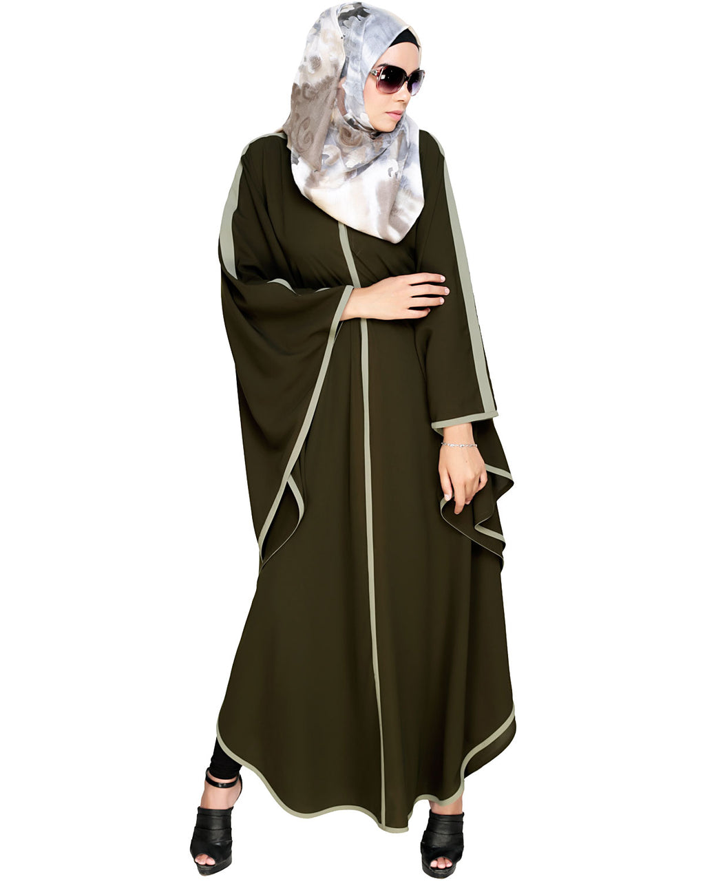 Modish Black Kaftan with White Detailing Olive