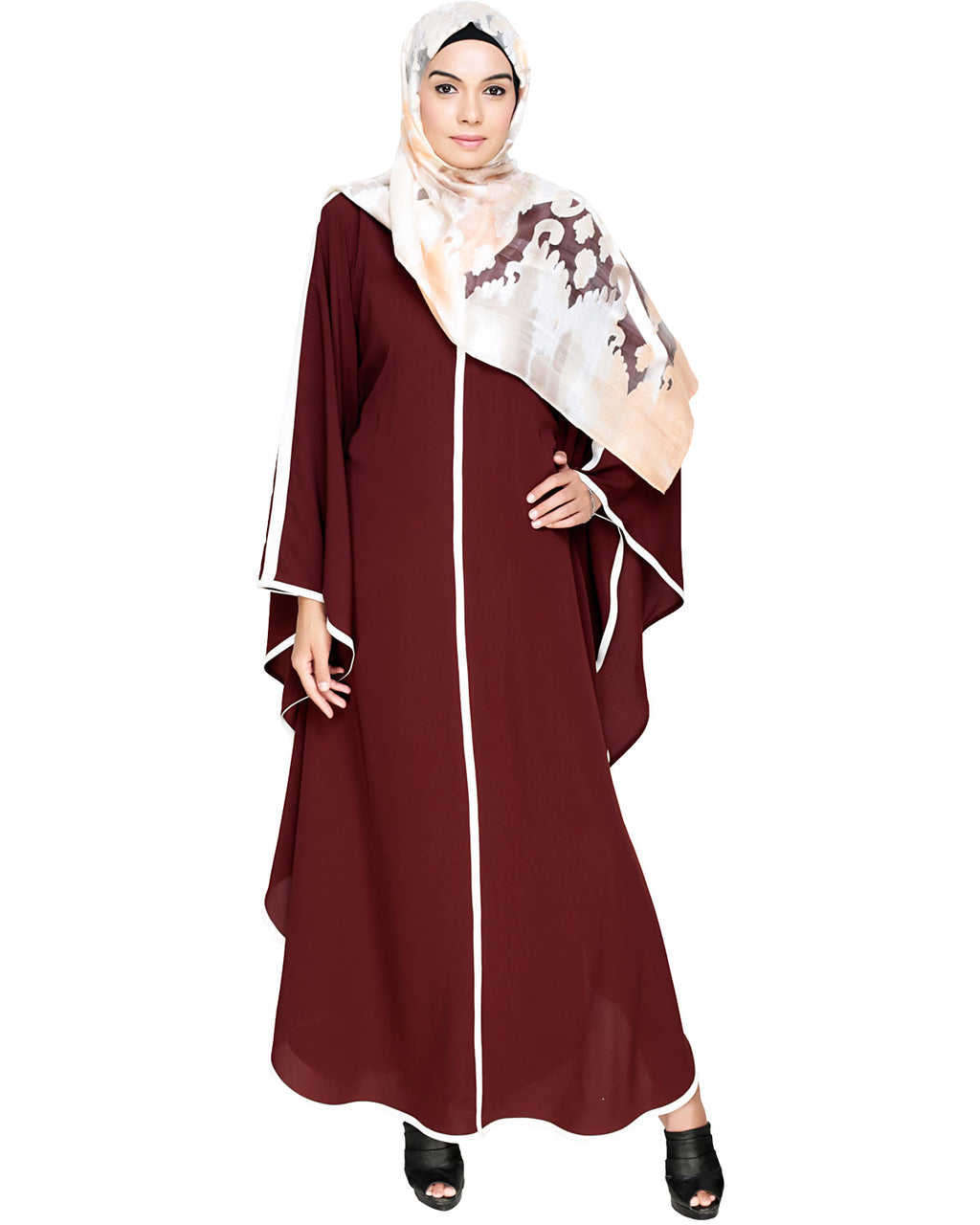 Modish Black Kaftan with White Detailing Brown