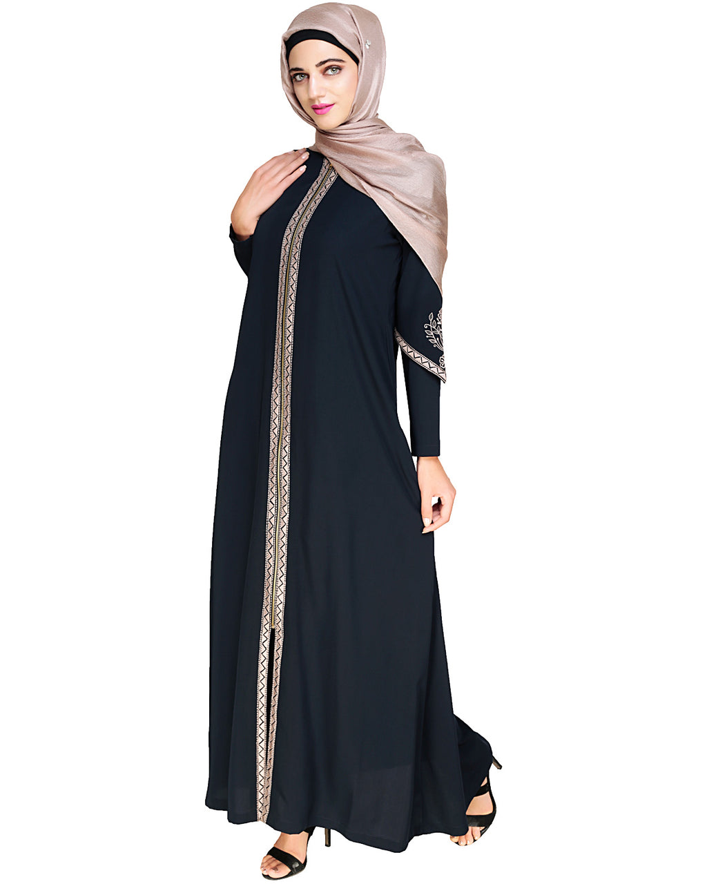 Bygone Front Zipper Abaya Blue