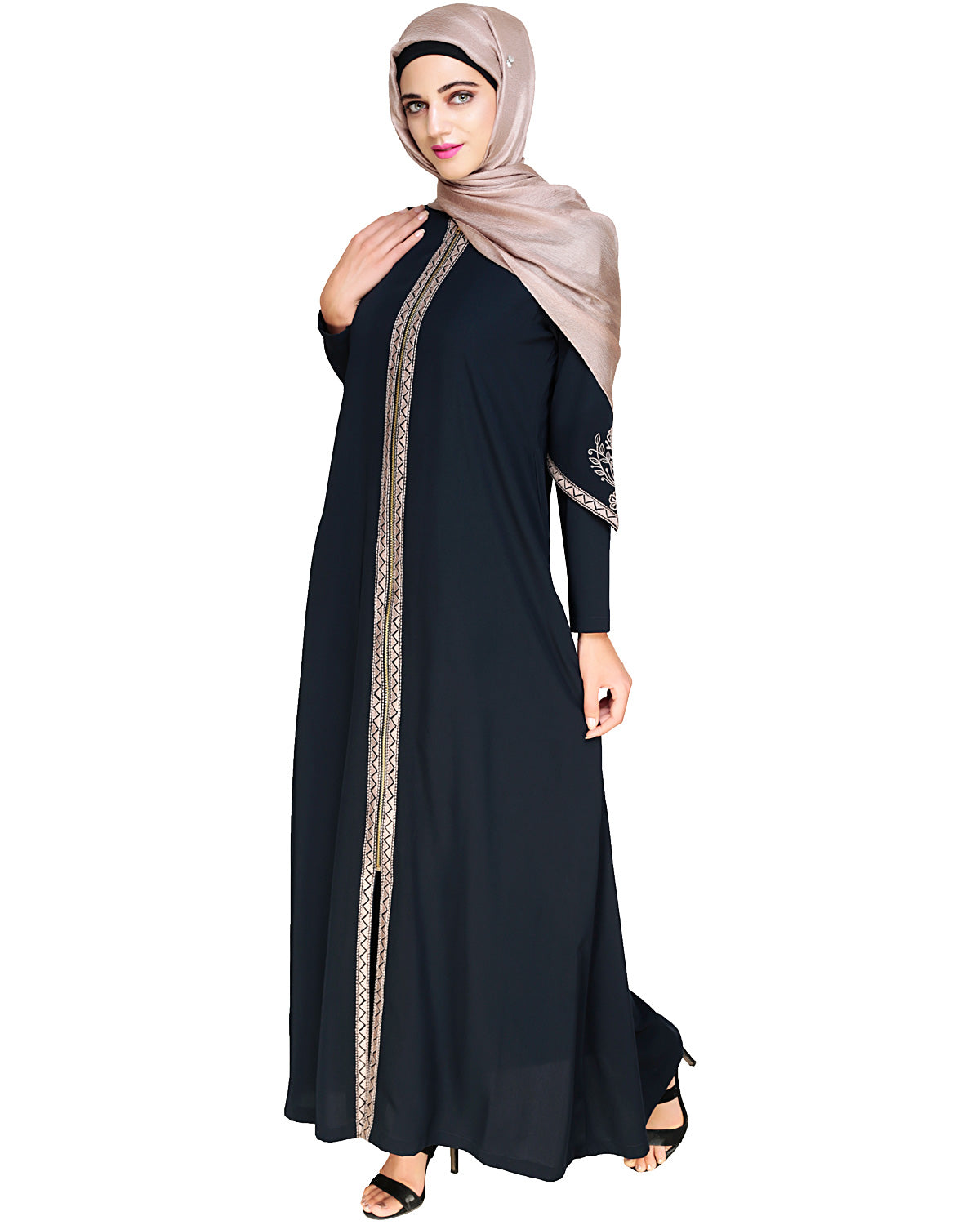 Bygone Front Zipper Abaya Blue
