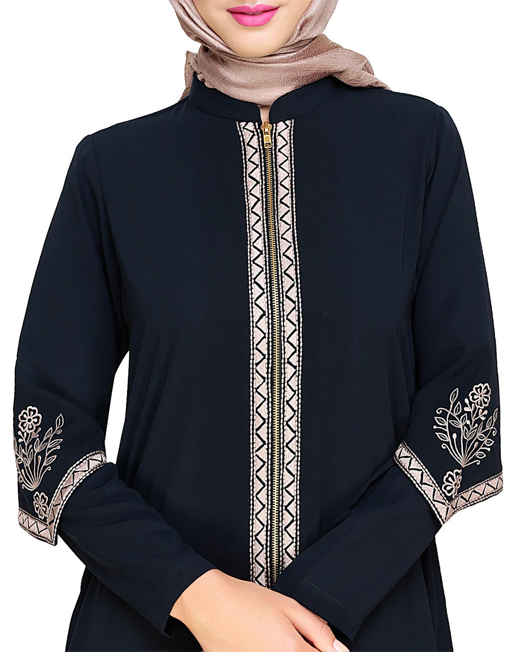 Bygone Front Zipper Abaya Blue