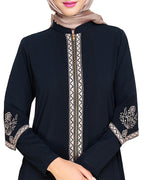Bygone Front Zipper Abaya Blue