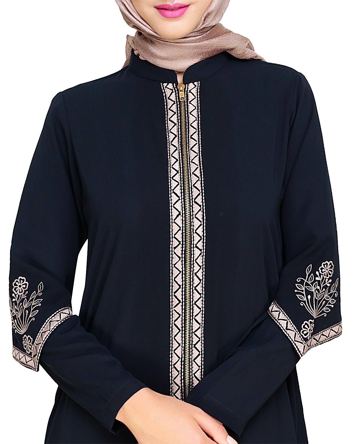Bygone Front Zipper Abaya Blue