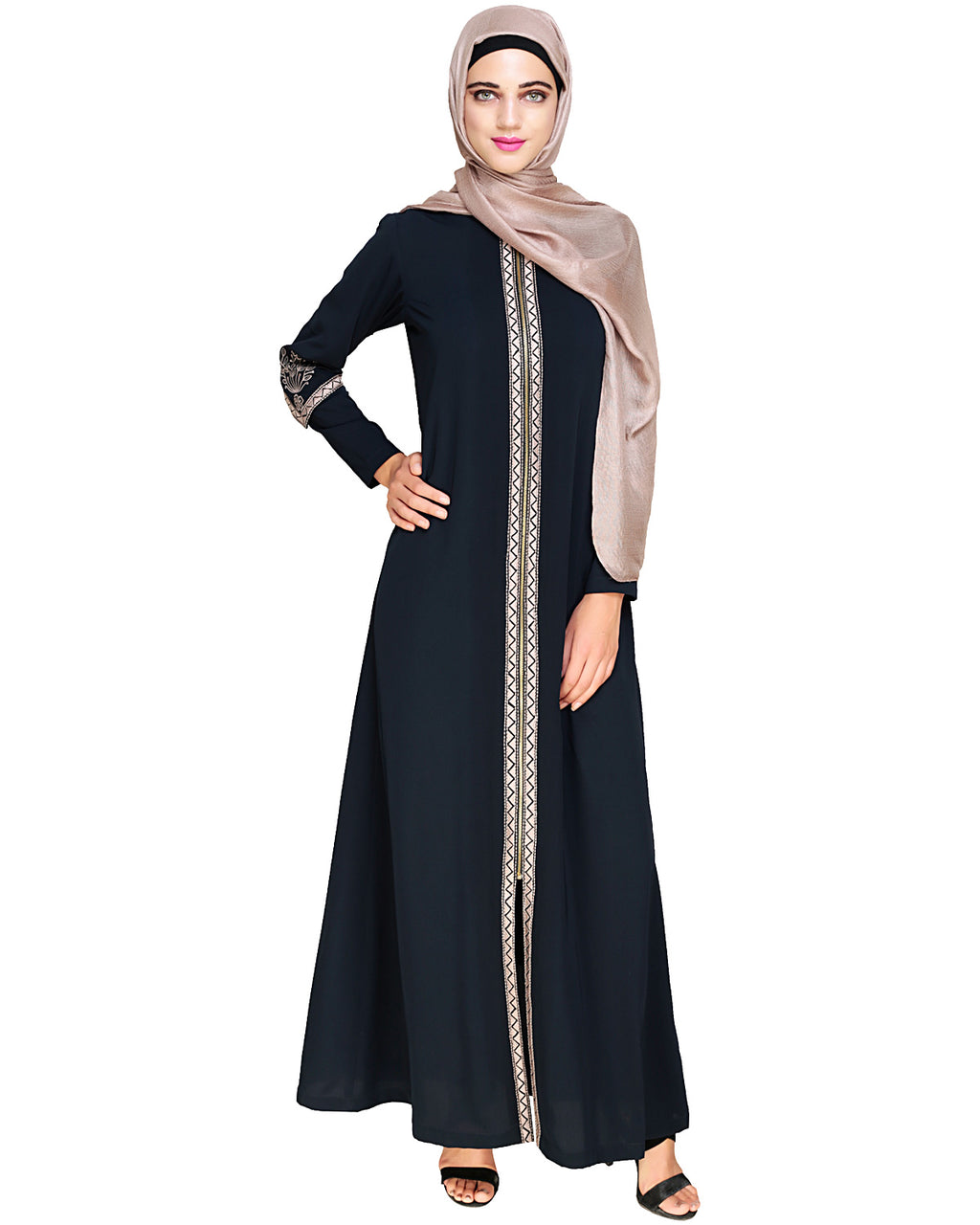 Bygone Front Zipper Abaya Blue