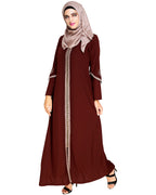 Bygone Front Zipper Abaya Brown