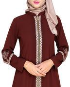 Bygone Front Zipper Abaya Brown