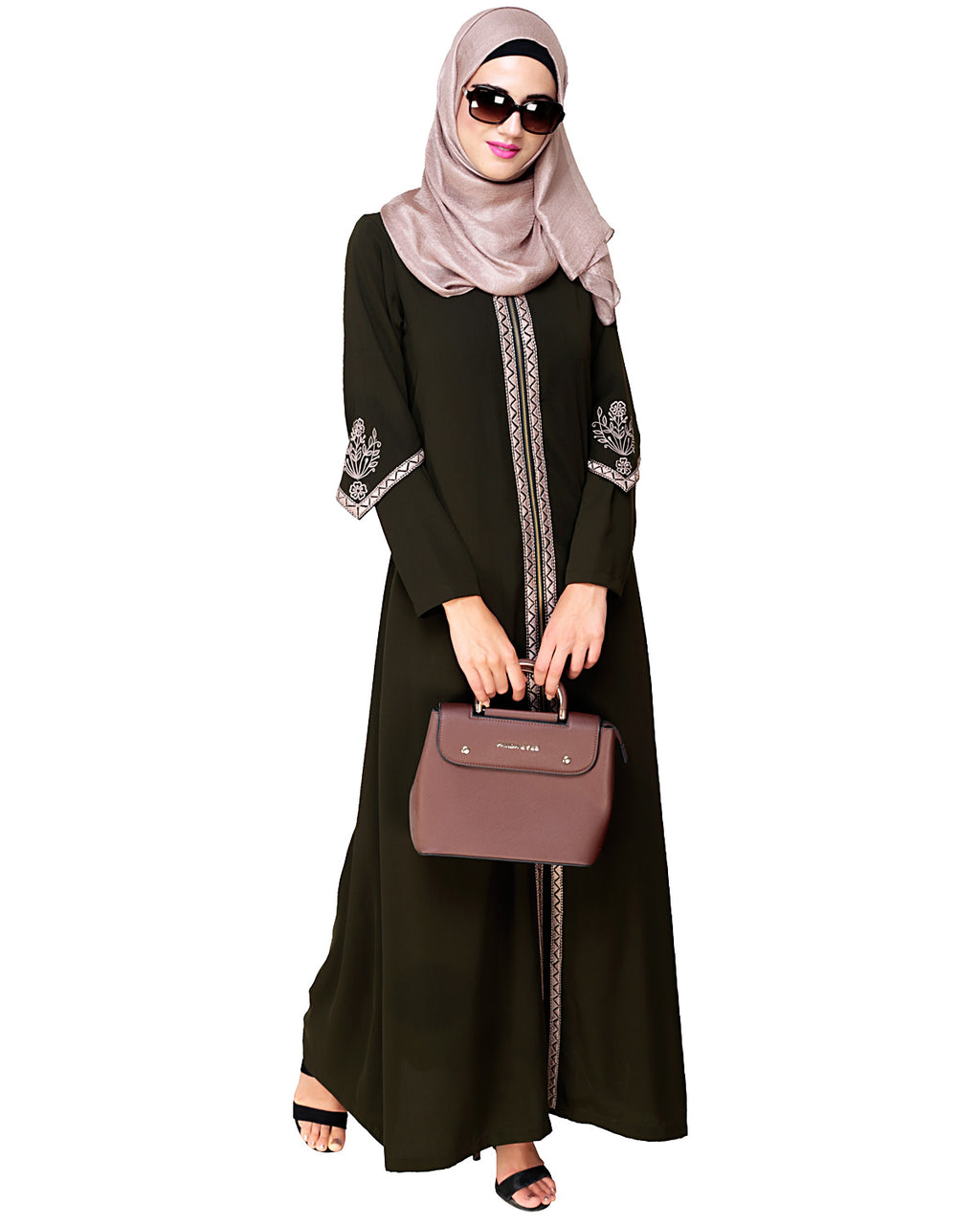Bygone Front Zipper Abaya Olive