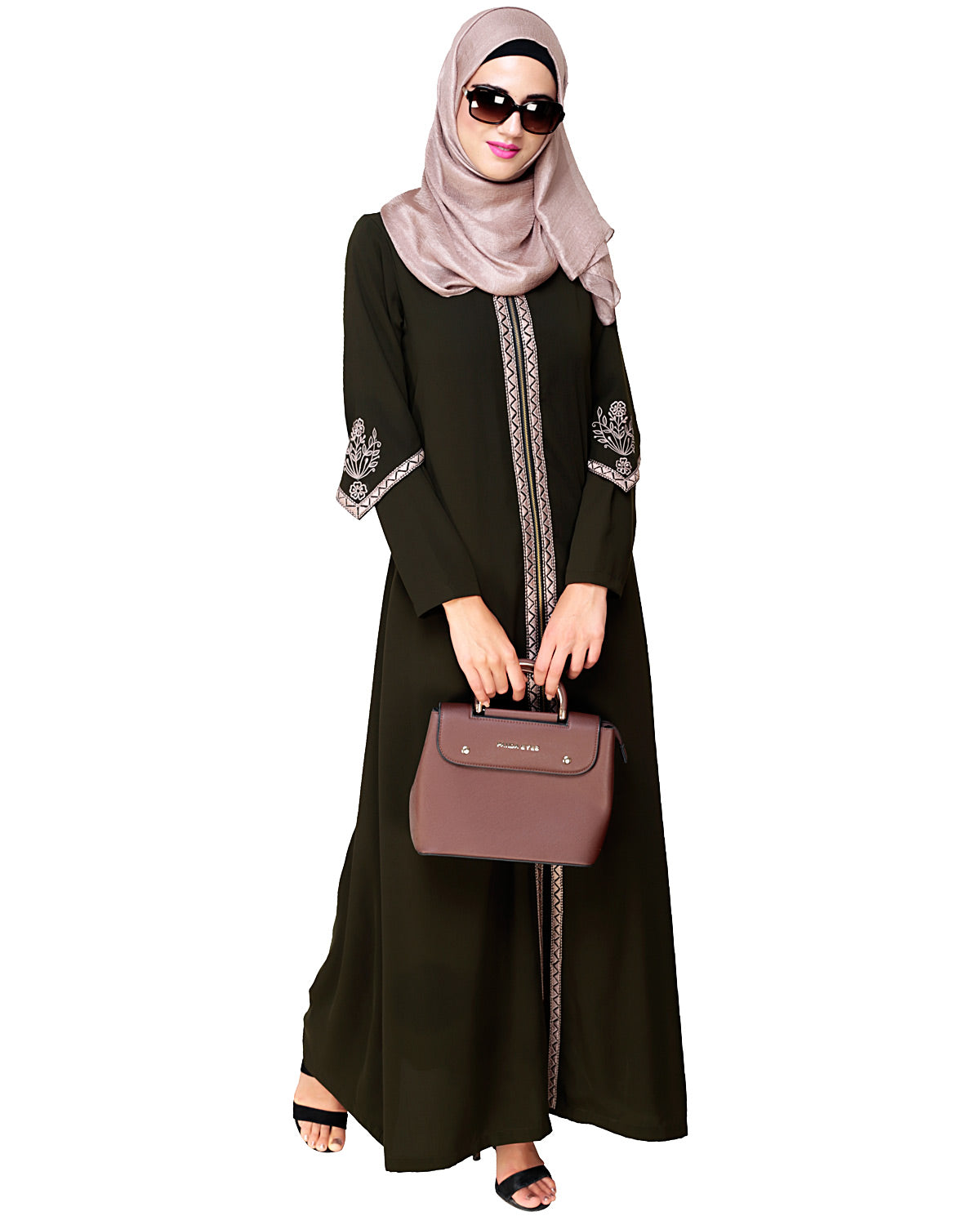 Bygone Front Zipper Abaya Olive