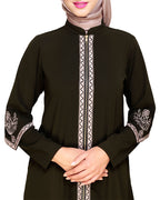 Bygone Front Zipper Abaya Olive