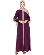 Bygone Front Zipper Abaya Purple