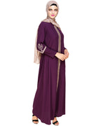 Bygone Front Zipper Abaya Purple