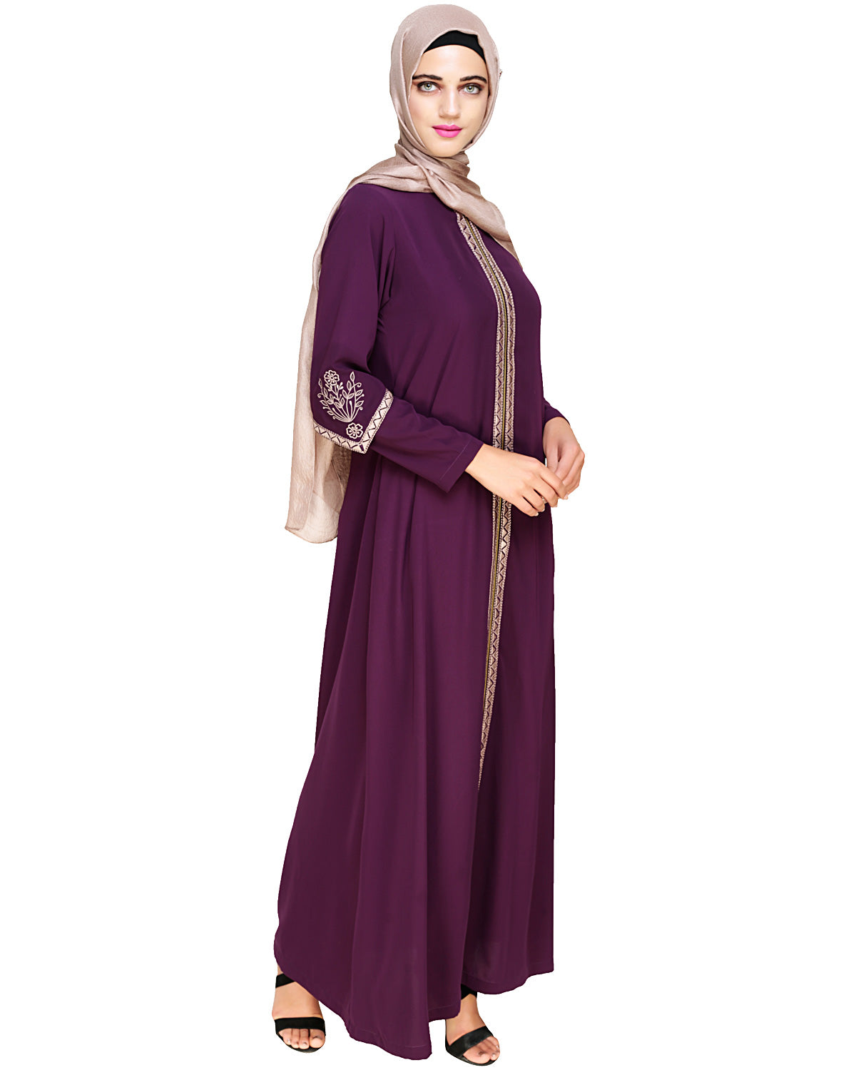 Bygone Front Zipper Abaya Purple