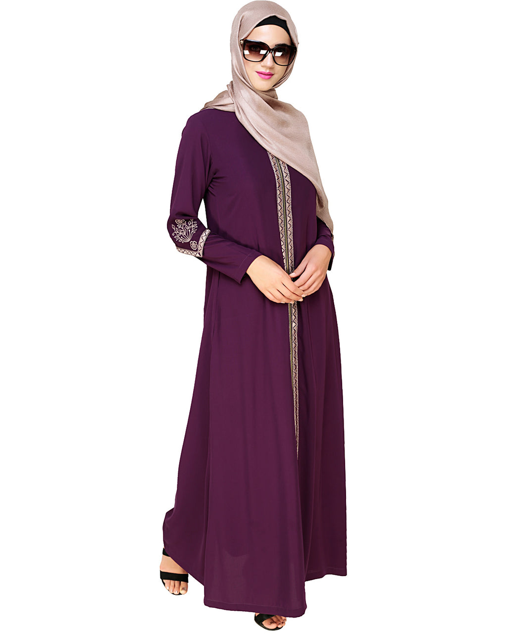 Bygone Front Zipper Abaya Purple