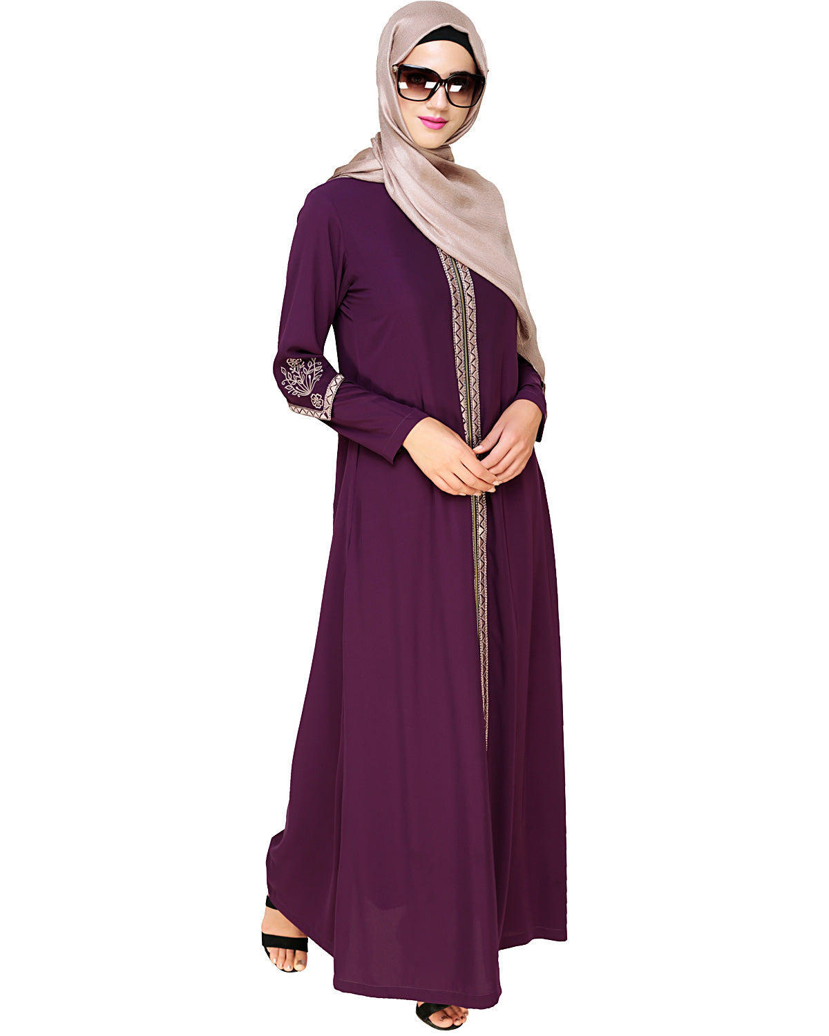 Bygone Front Zipper Abaya Purple