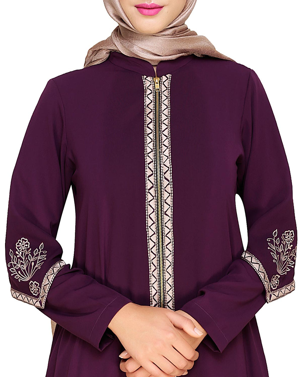 Bygone Front Zipper Abaya Purple