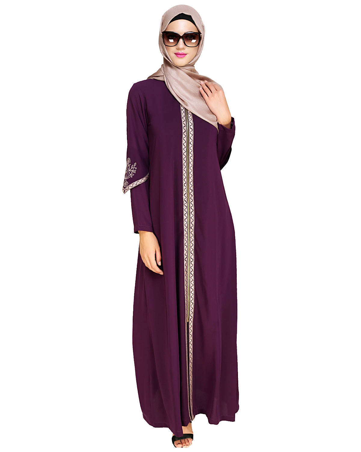 Bygone Front Zipper Abaya Purple