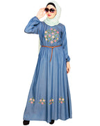 Plush Embroidered Maxi Dress Abaya Blue