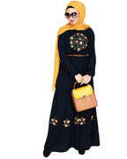 Plush Embroidered Maxi Dress Abaya Dark Blue
