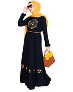 Plush Embroidered Maxi Dress Abaya Dark Blue