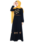 Plush Embroidered Maxi Dress Abaya Dark Blue