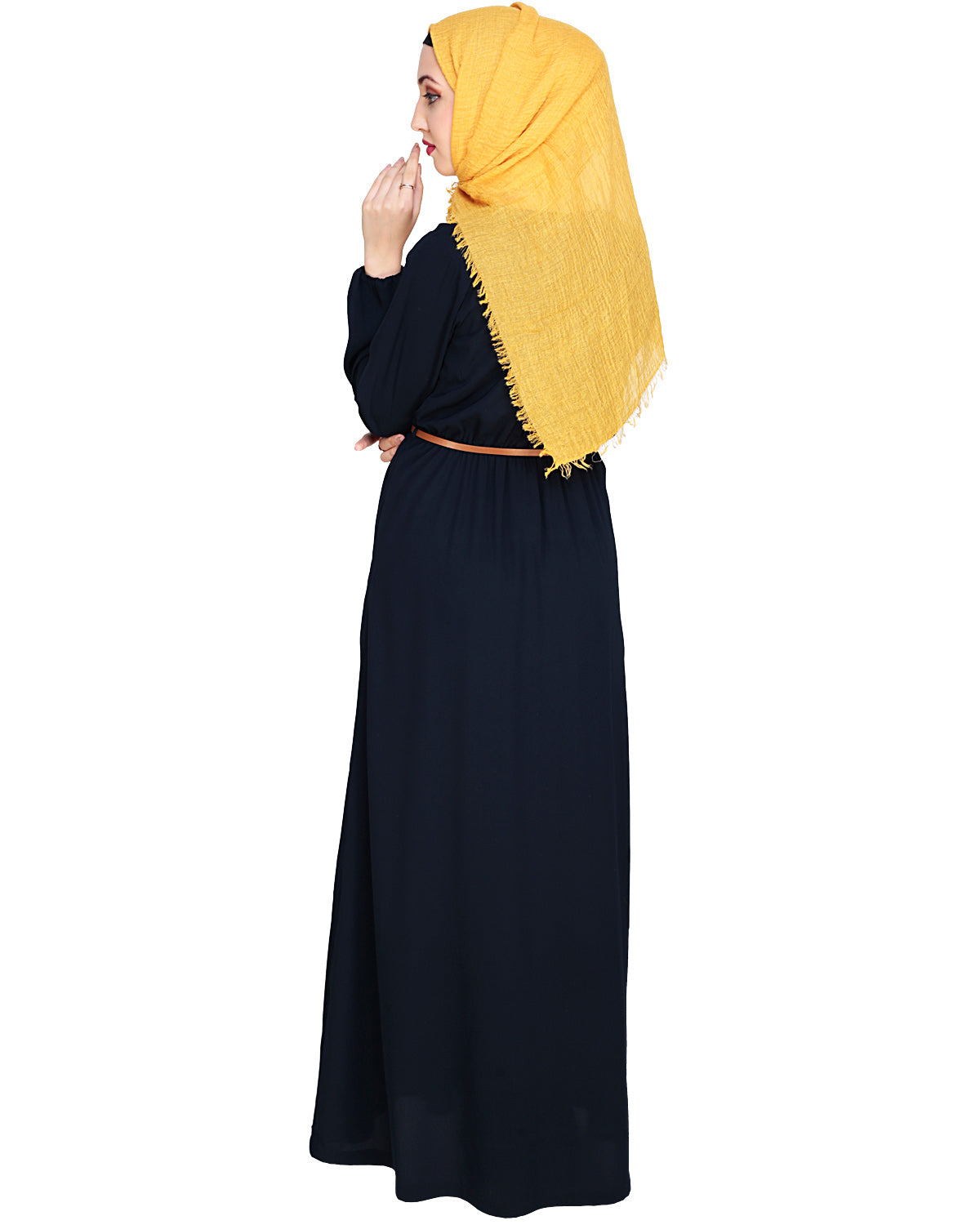 Plush Embroidered Maxi Dress Abaya Dark Blue