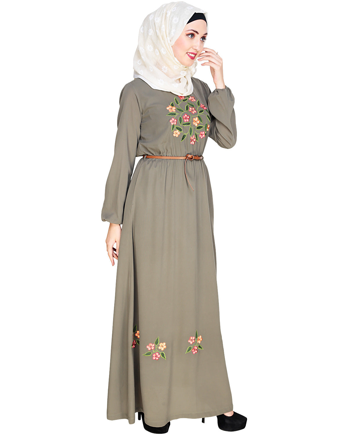 Plush Embroidered Maxi Dress Abaya Dead Mint