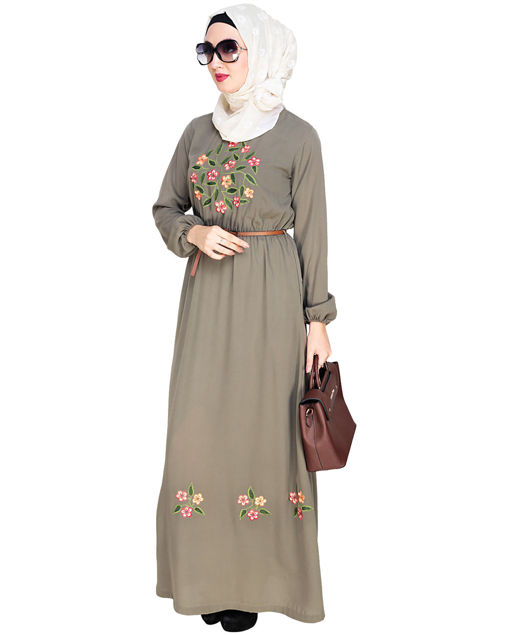 Plush Embroidered Maxi Dress Abaya Dead Mint