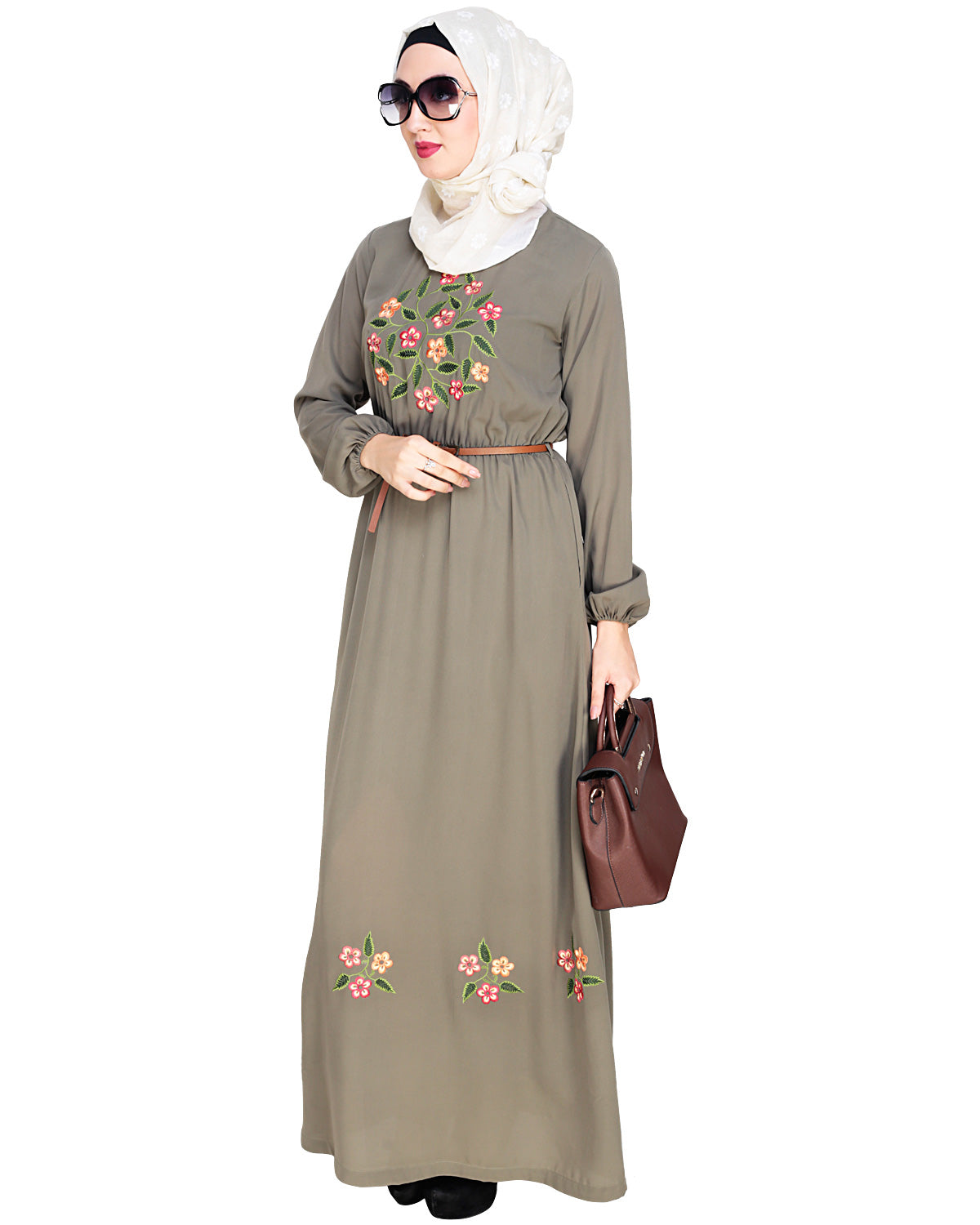 Plush Embroidered Maxi Dress Abaya Dead Mint