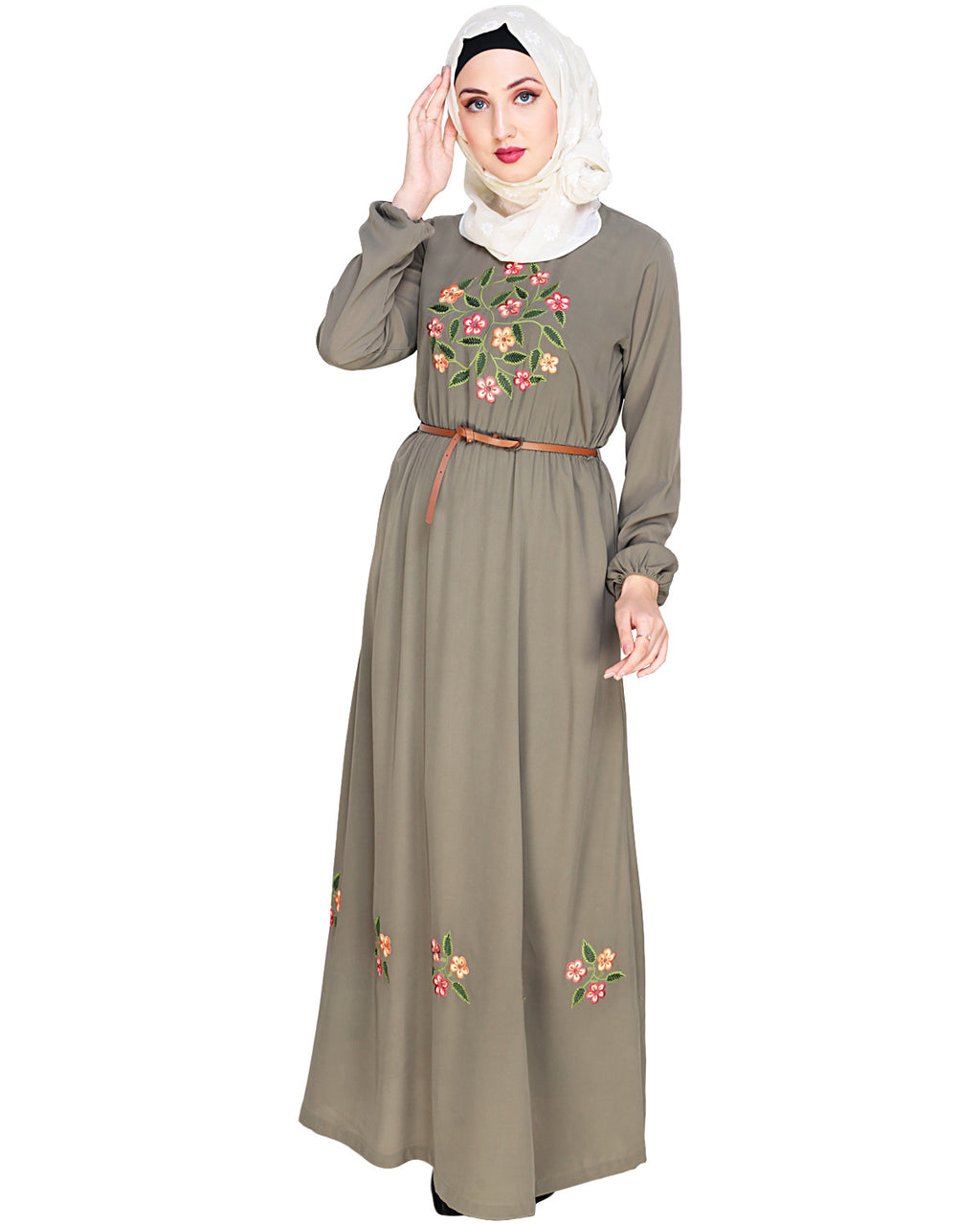 Plush Embroidered Maxi Dress Abaya Dead Mint