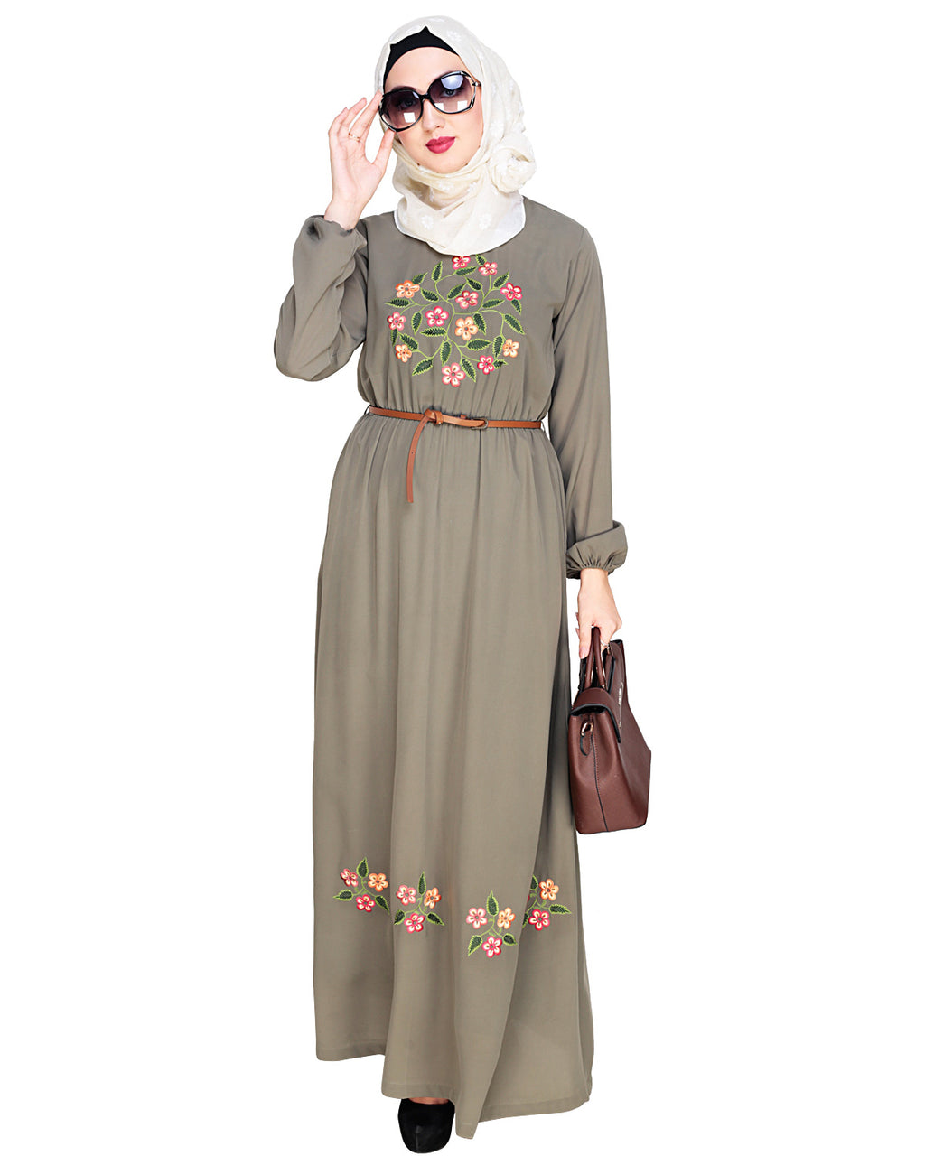 Plush Embroidered Maxi Dress Abaya Dead Mint