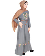Plush Embroidered Maxi Dress Abaya Grey