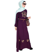 Plush Embroidered Maxi Dress Abaya Purple