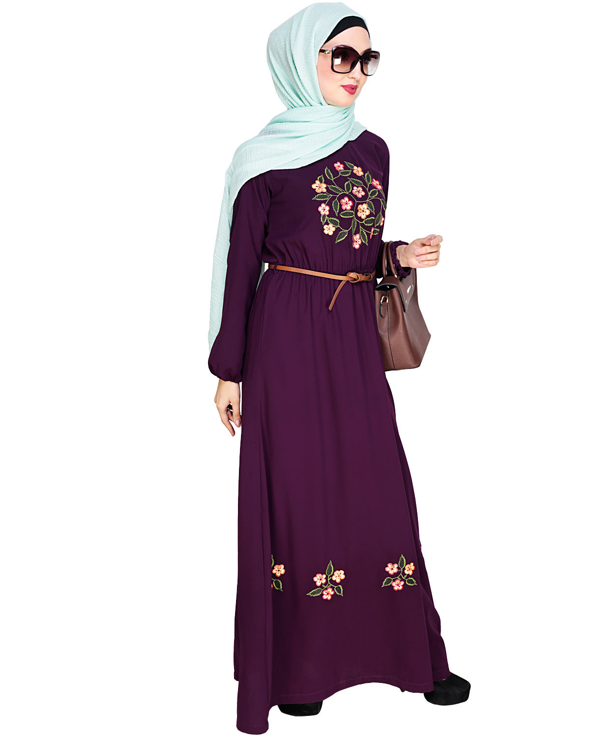 Plush Embroidered Maxi Dress Abaya Purple