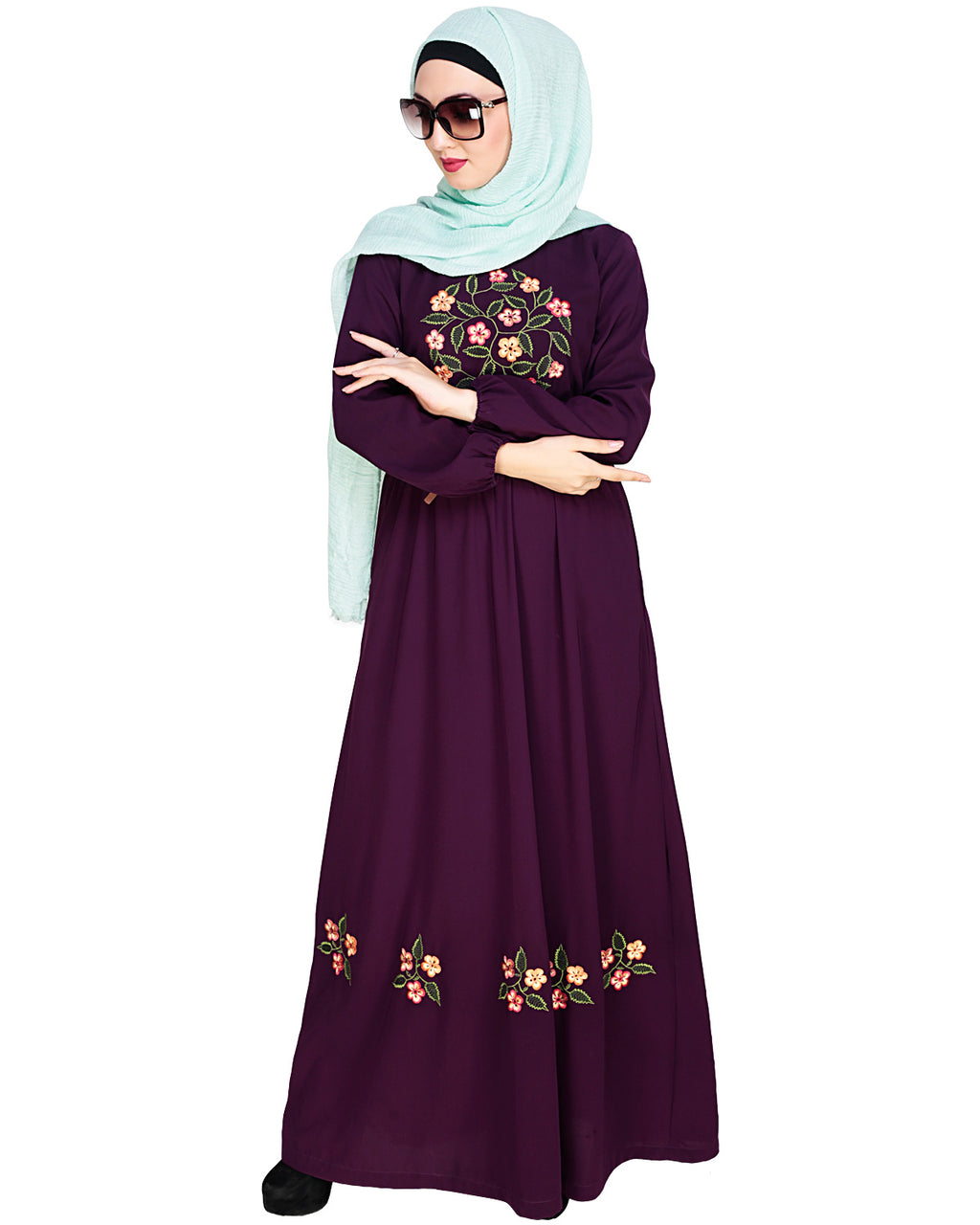 Plush Embroidered Maxi Dress Abaya Purple