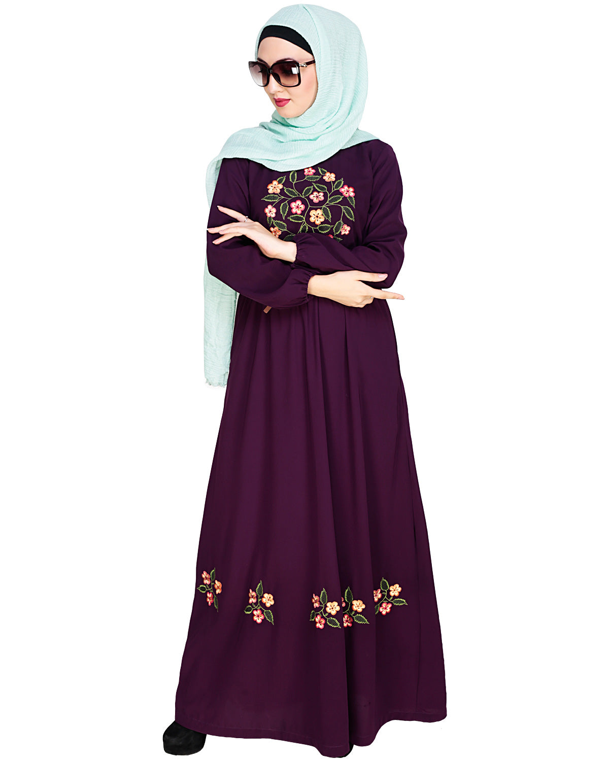 Plush Embroidered Maxi Dress Abaya Purple