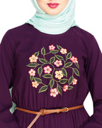 Plush Embroidered Maxi Dress Abaya Purple
